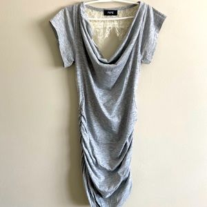 Grey Tunic T-Shirt with Cream Lace Detail